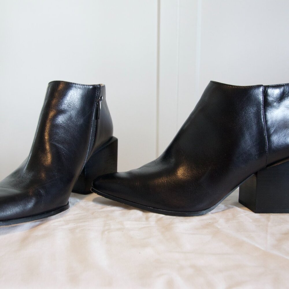 Black Leather Heeled Booties - Picture 3 of 3
